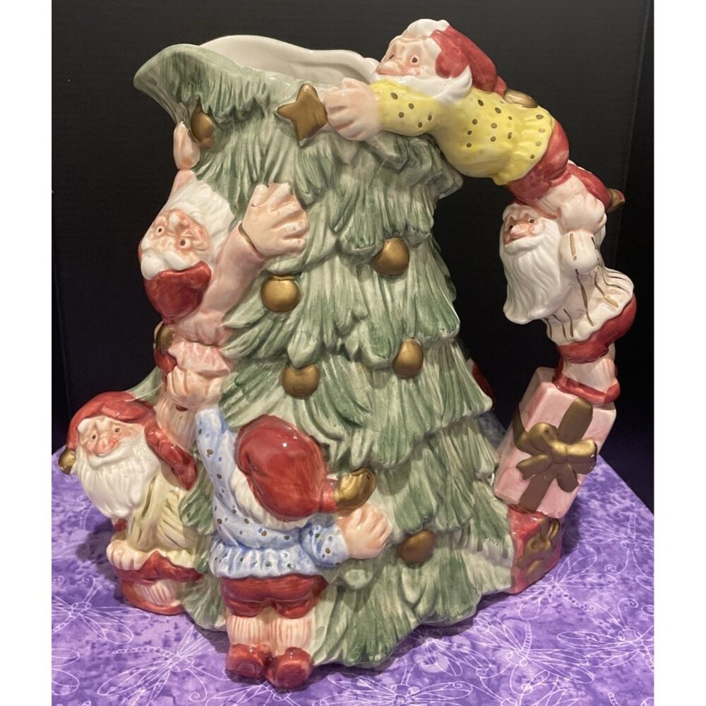 Vintage 1989 Fitz and Floyd Old World Christmas Elves‎ Trim A Tree Pitcher 2 QT